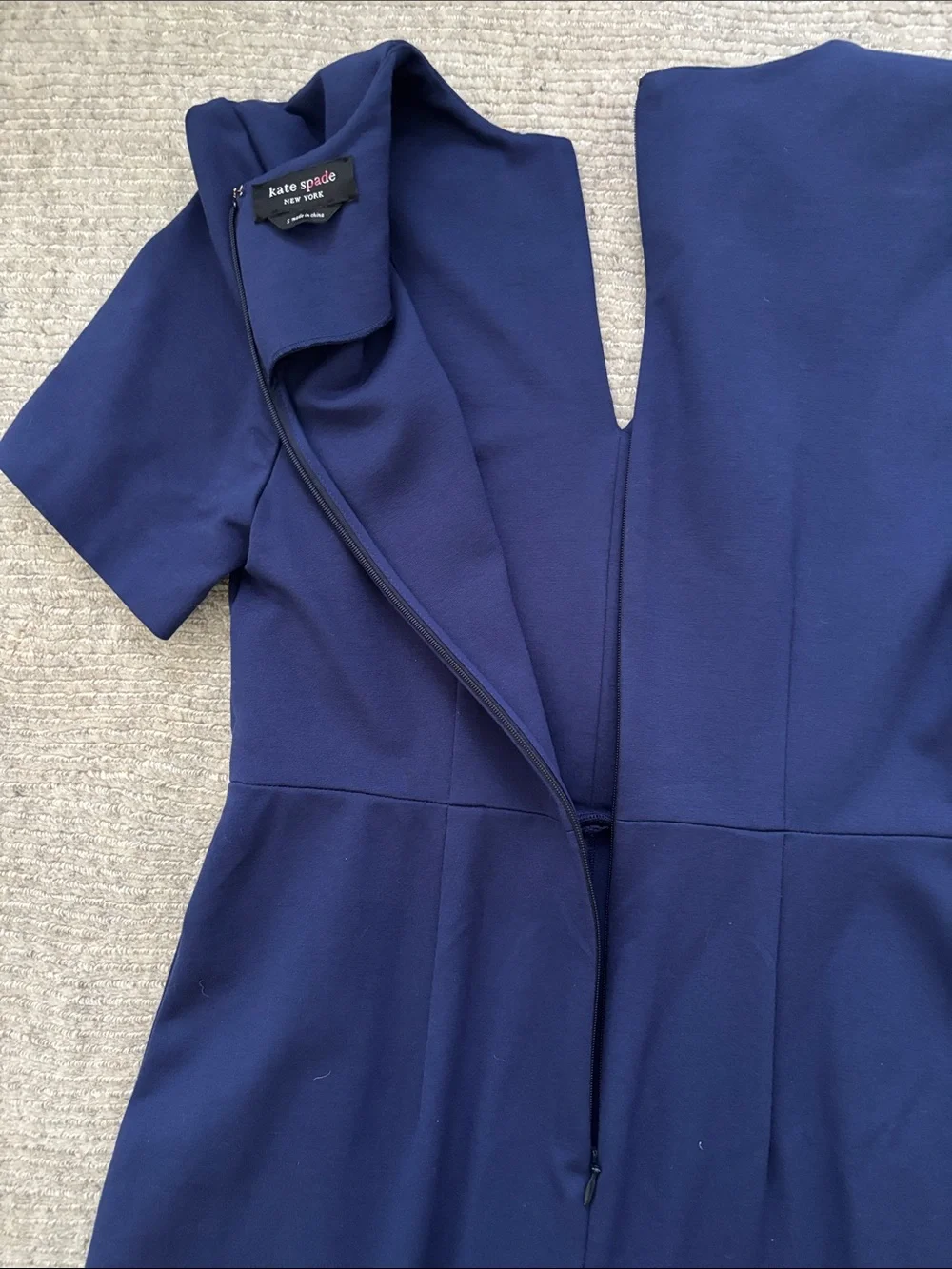 Kate Spade Split Neck Jumpsuit Size S Blue Modern Professional Effortless Chic